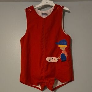 Vintage Red Kids One Piece with Boy Painting